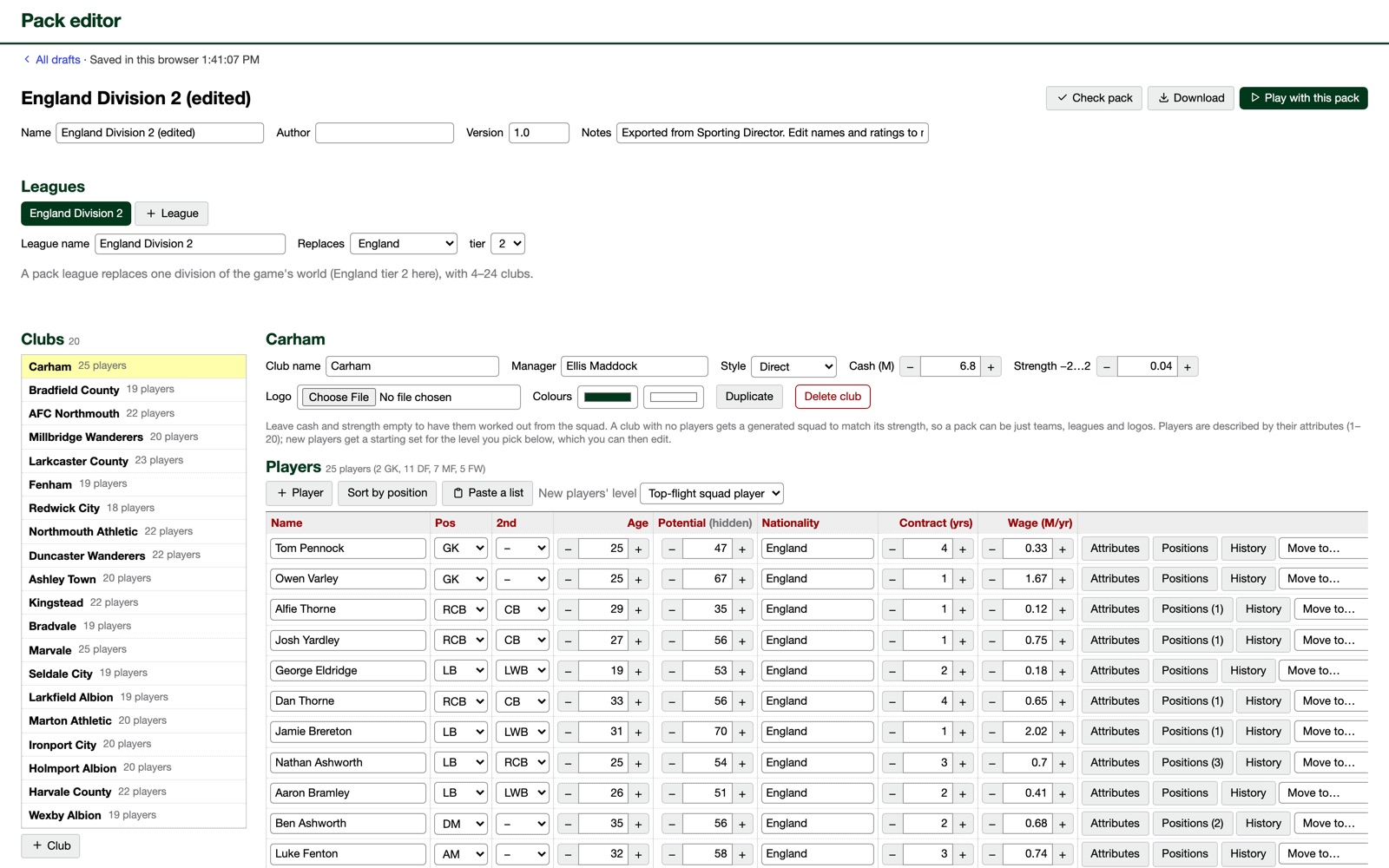 Make it yours: build leagues, clubs and players in the pack editor. The whole game is open source.